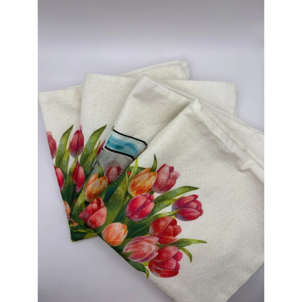 Set of 4 Spring Tulip Pillow Covers 18x18 Farmhouse Floral Decor Cushion Cases